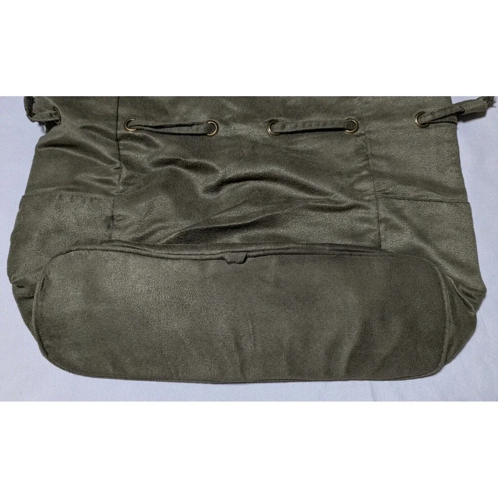 NEIMAN‎ MARCUS Women Green Faux Suede Faux Fur Trim Tote Bag